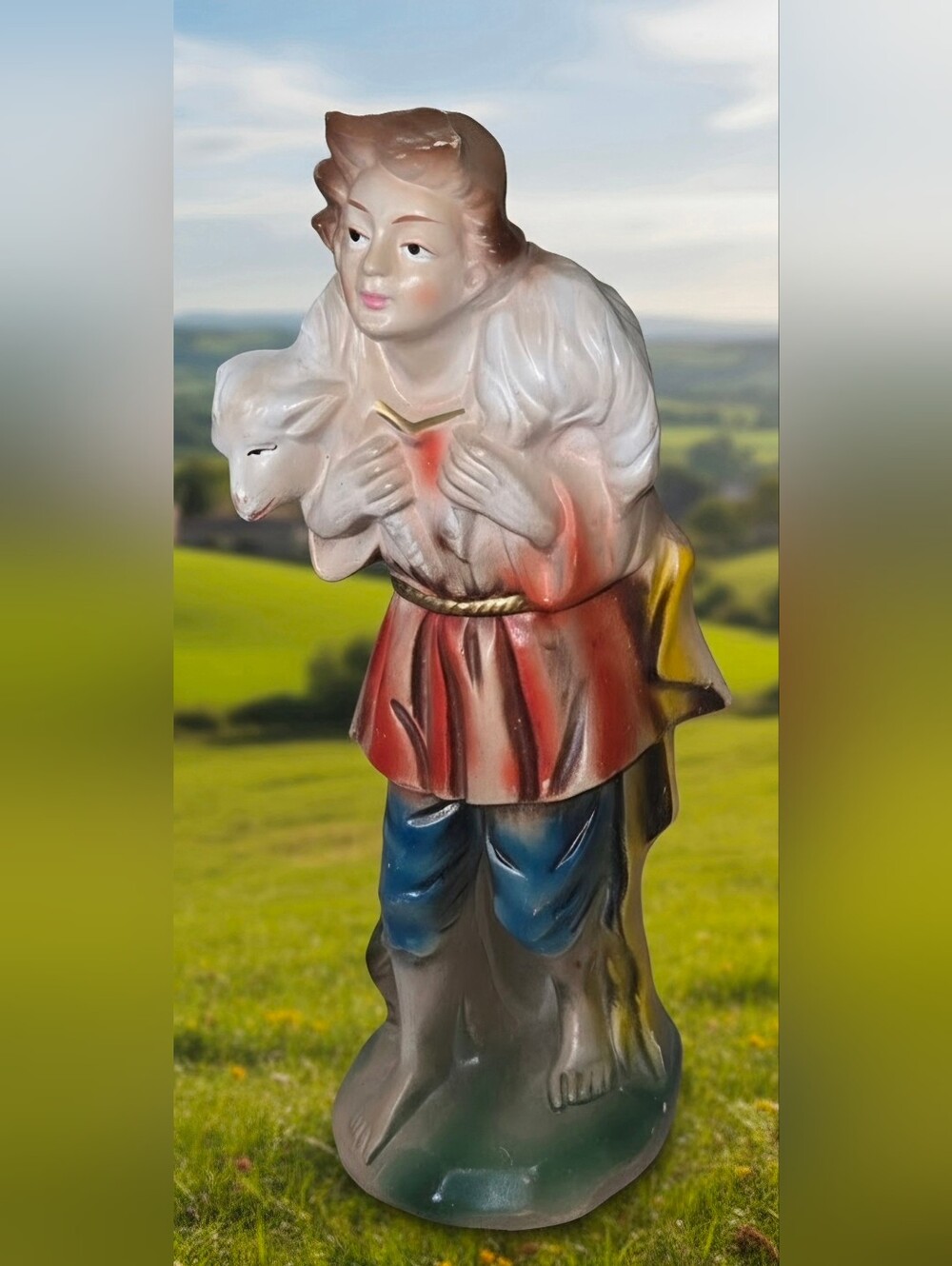 Antique 50s Gabriel the Shepherd boy paper mache japan handpainted